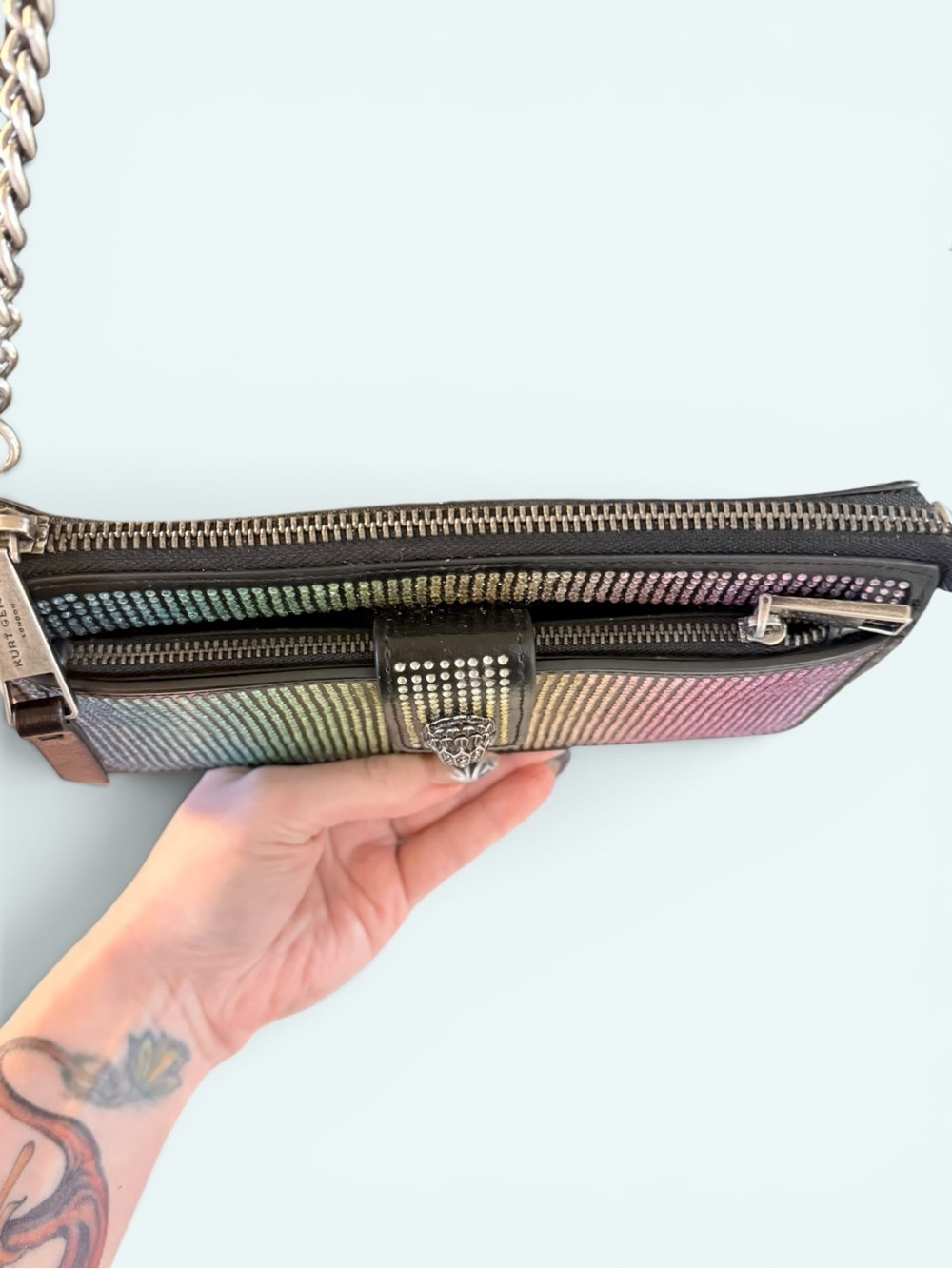 Kurt Geiger RARE Shoreditch Black Ombre Studded Crossbody with Silver Chain - Picture 8 of 14